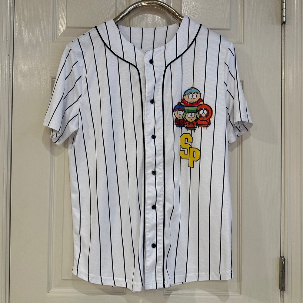 South Park Mens Pinstripe Baseball Jersey White Black Size M